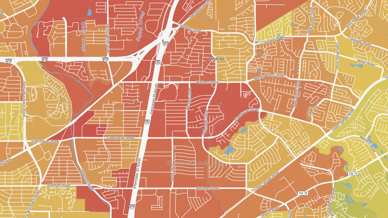 Camelot, San Antonio, TX Map of Vehicle Theft Rates