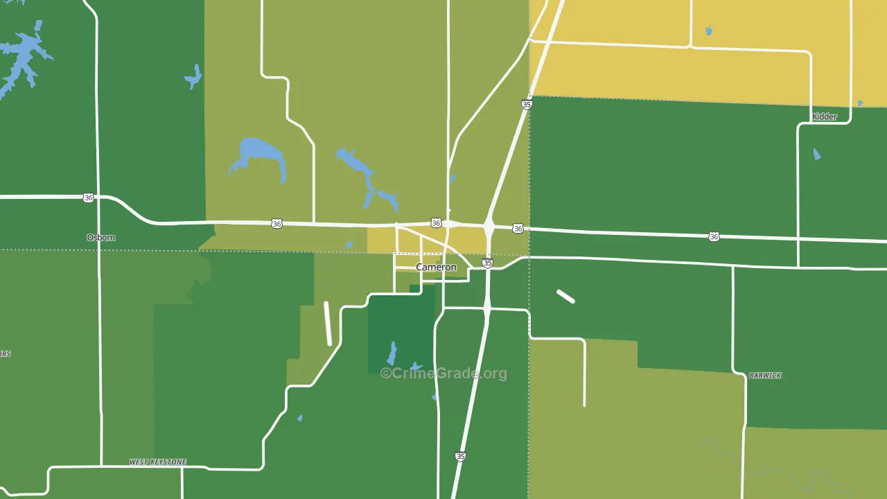 Cameron, MO Map of Vehicle Theft Rates