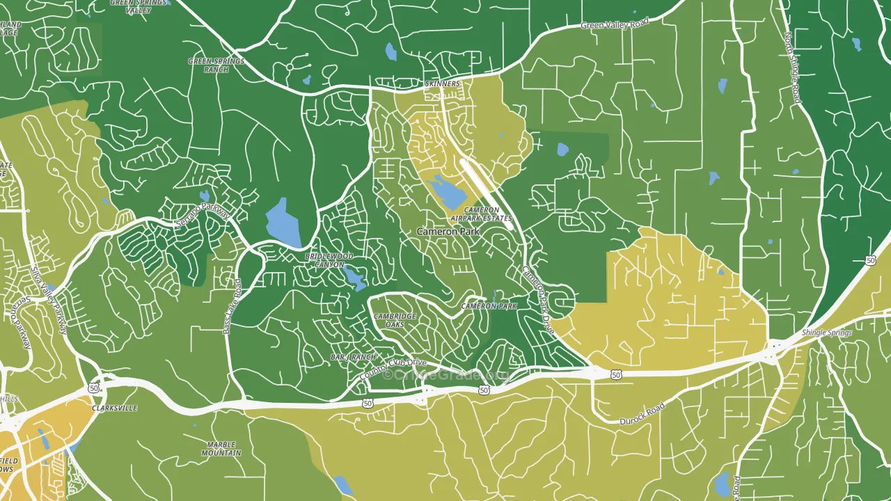 Cameron Park, CA Map of Vehicle Theft Rates