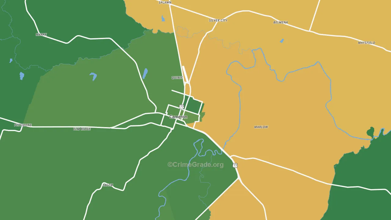 Cameron, TX Map of Vehicle Theft Rates