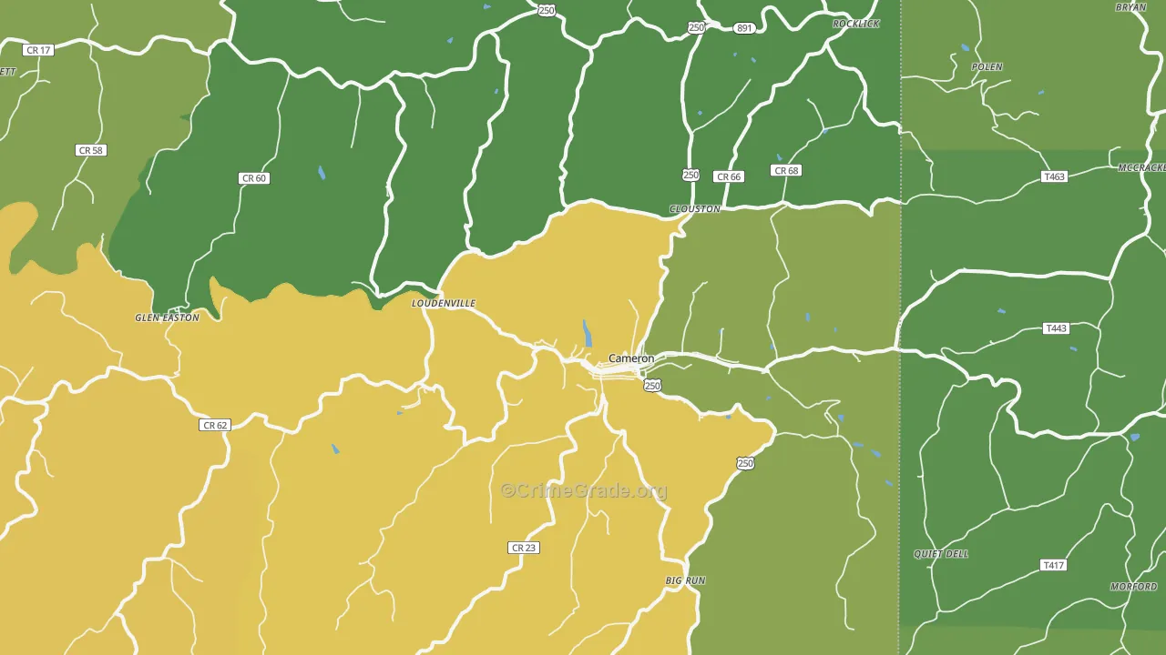 Cameron, WV Map of Vehicle Theft Rates
