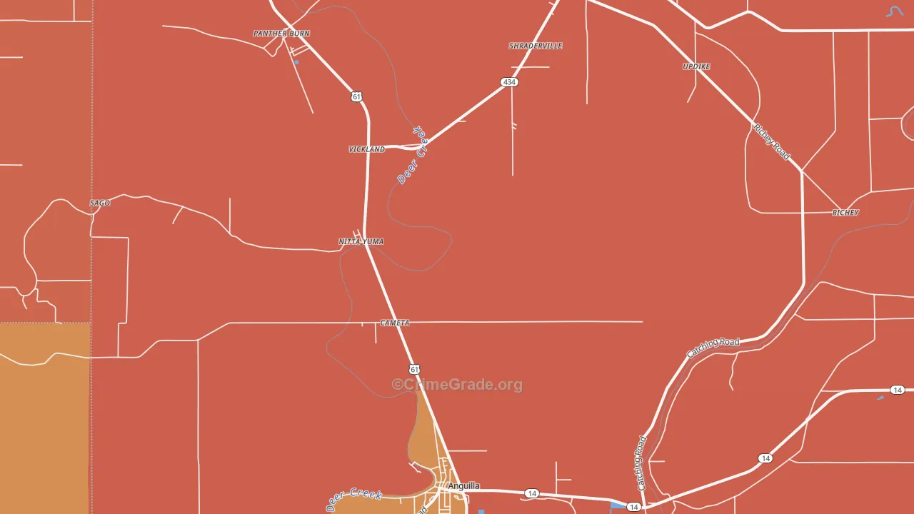 Cameta, MS Map of Vehicle Theft Rates