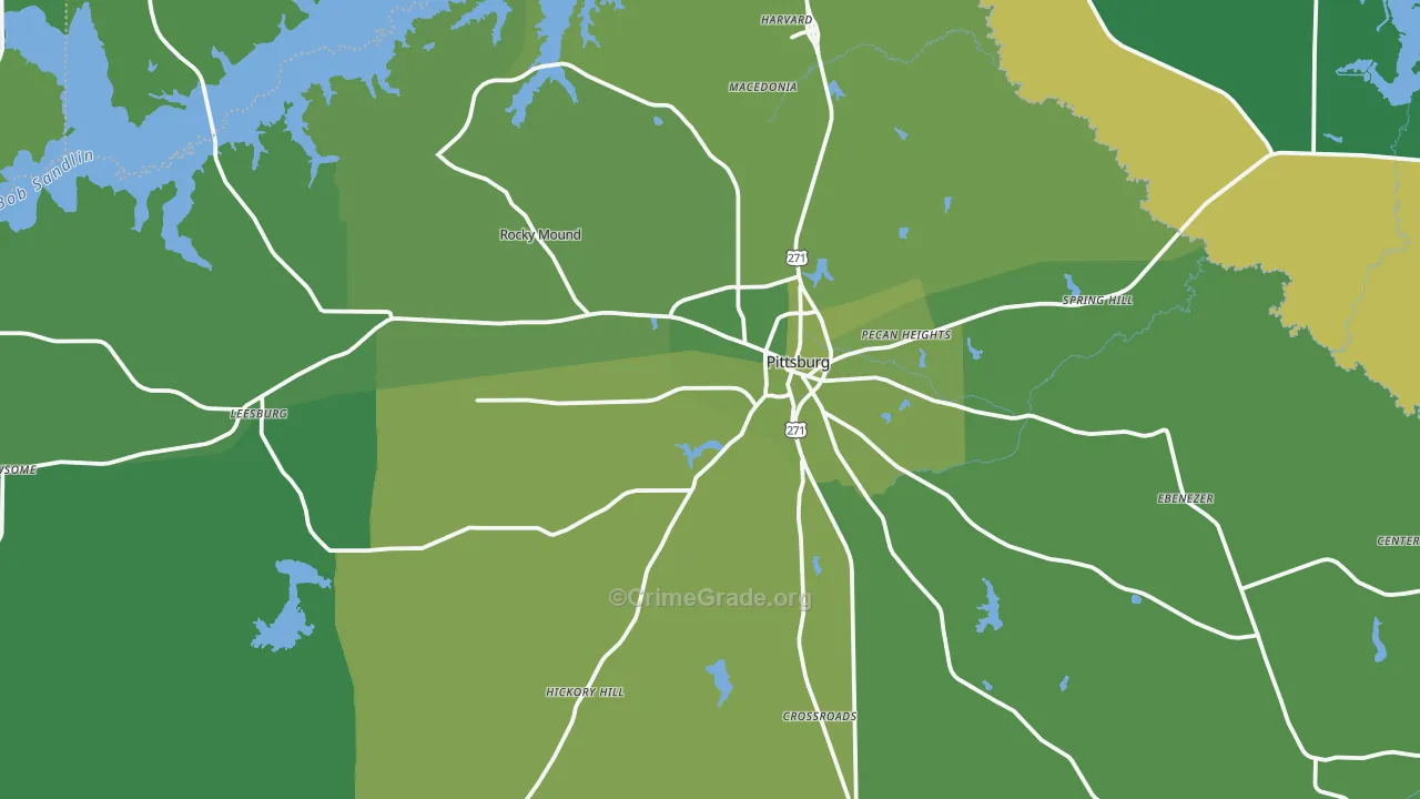 Camp County, TX Map of Vehicle Theft Rates
