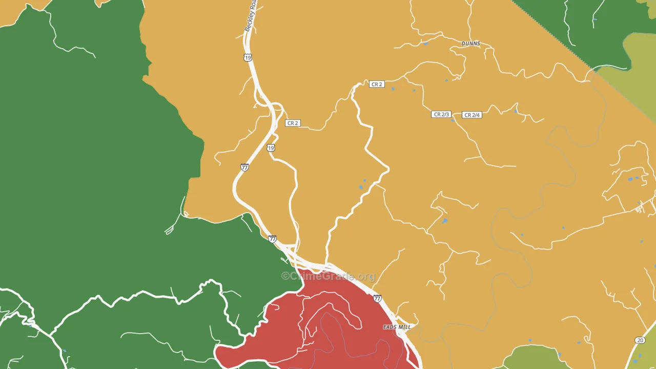 Camp Creek, WV Map of Vehicle Theft Rates