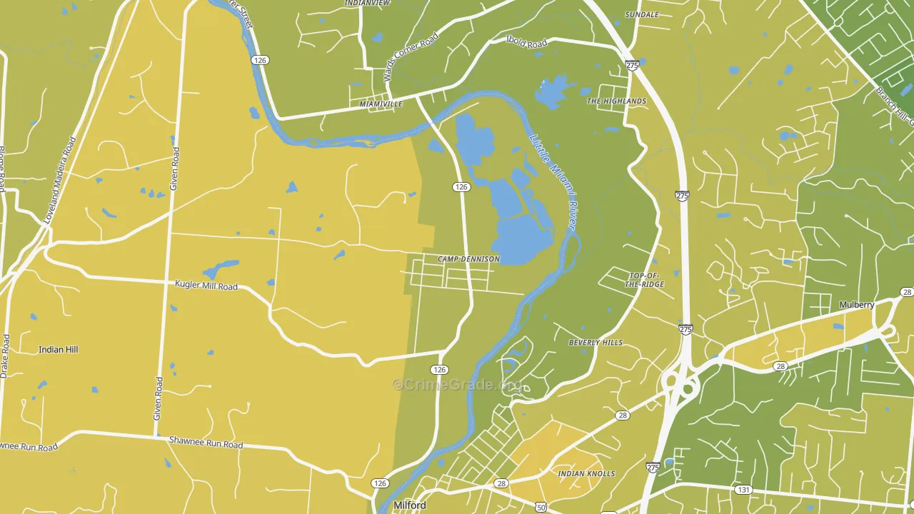 Camp Dennison, OH Map of Vehicle Theft Rates