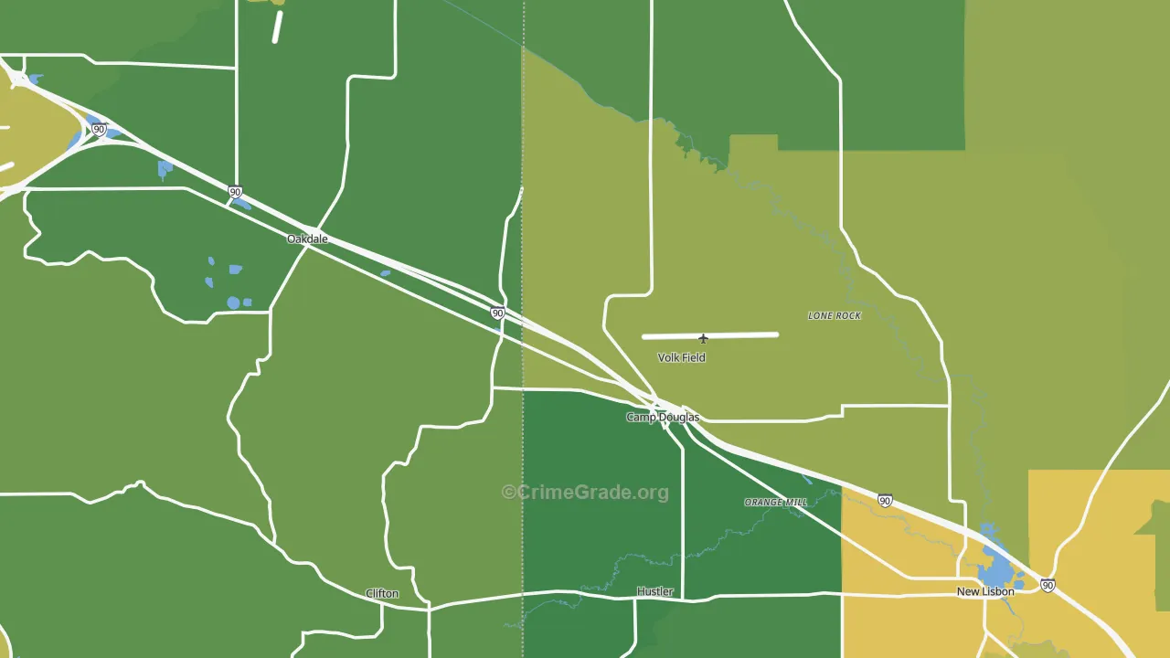 Camp Douglas, WI Map of Vehicle Theft Rates