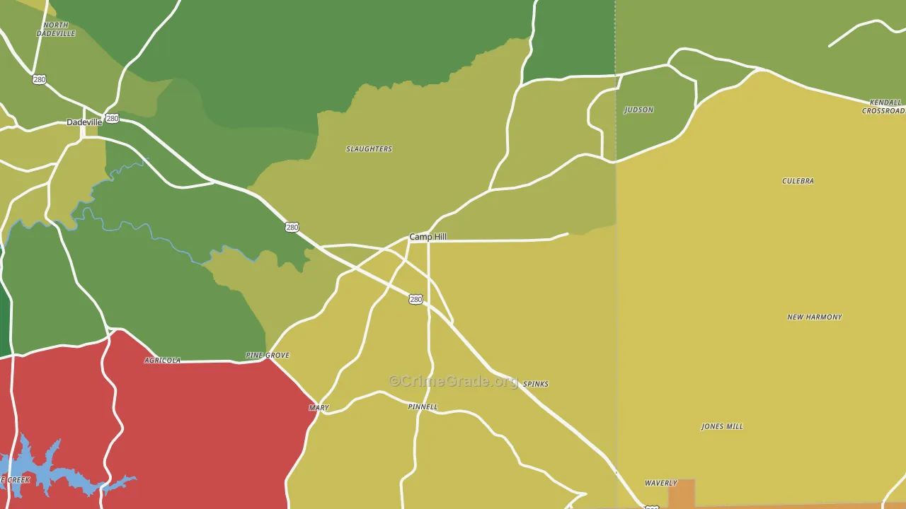 Camp Hill, AL Map of Vehicle Theft Rates