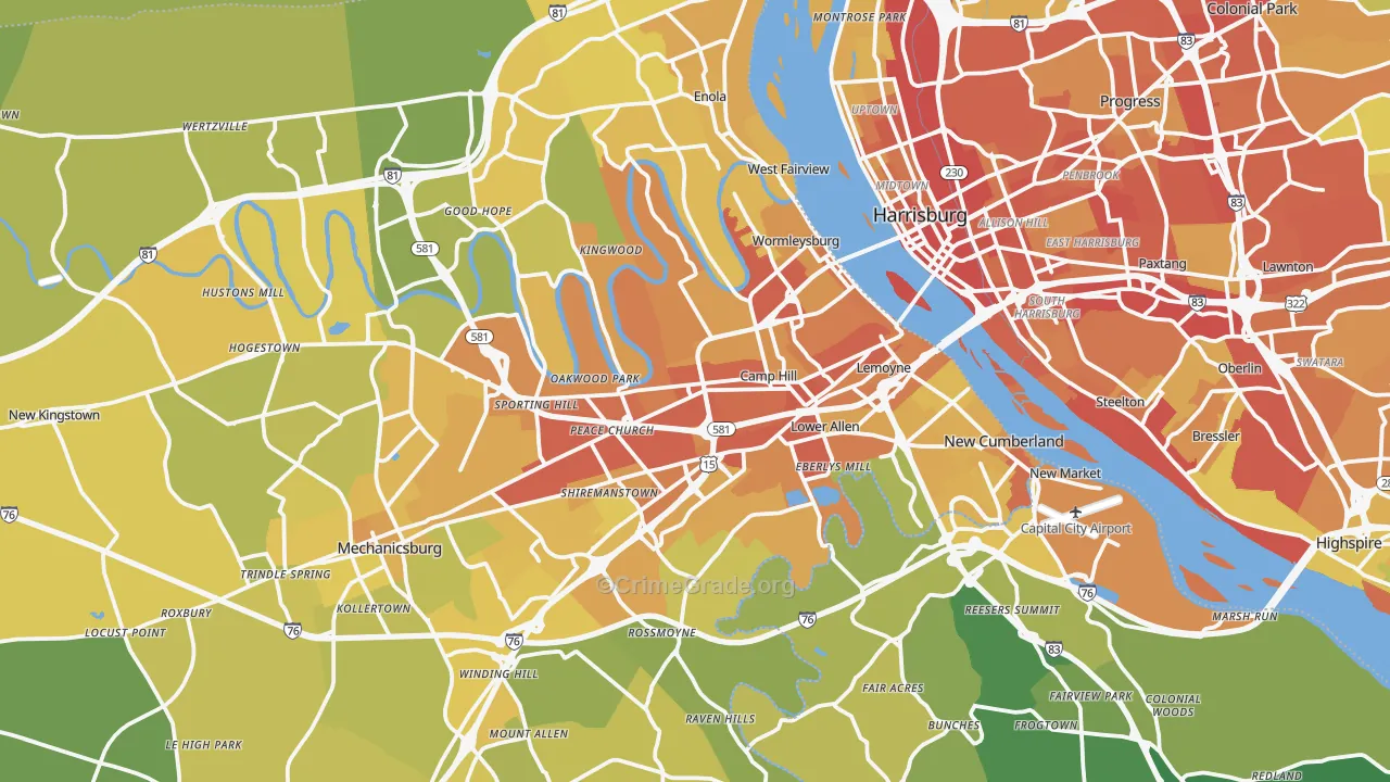 Camp Hill, PA Map of Vehicle Theft Rates