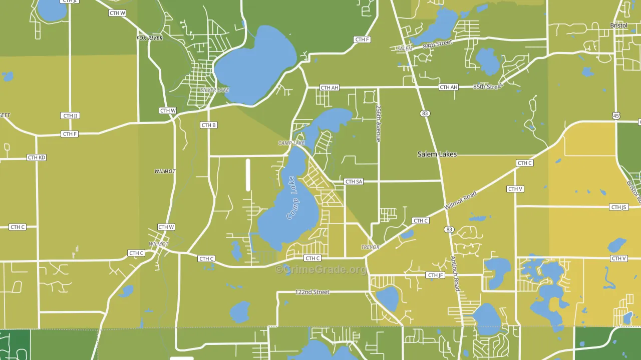 Camp Lake, Trevor, WI Map of Vehicle Theft Rates