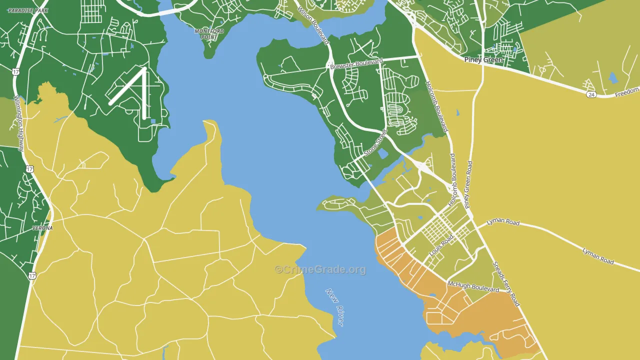 Camp Lejeune, NC Map of Vehicle Theft Rates