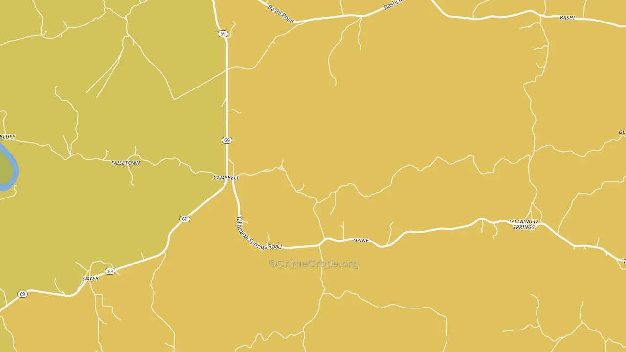 Campbell, AL Map of Vehicle Theft Rates