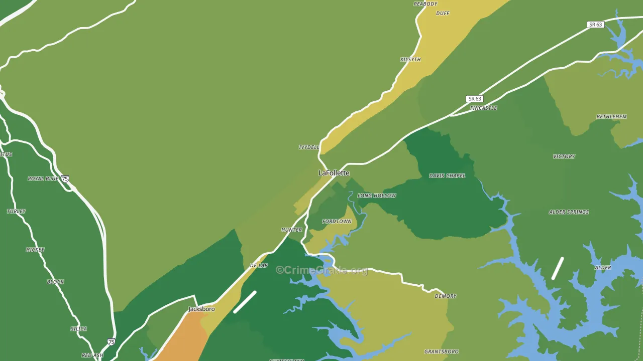 Campbell County, TN Map of Vehicle Theft Rates