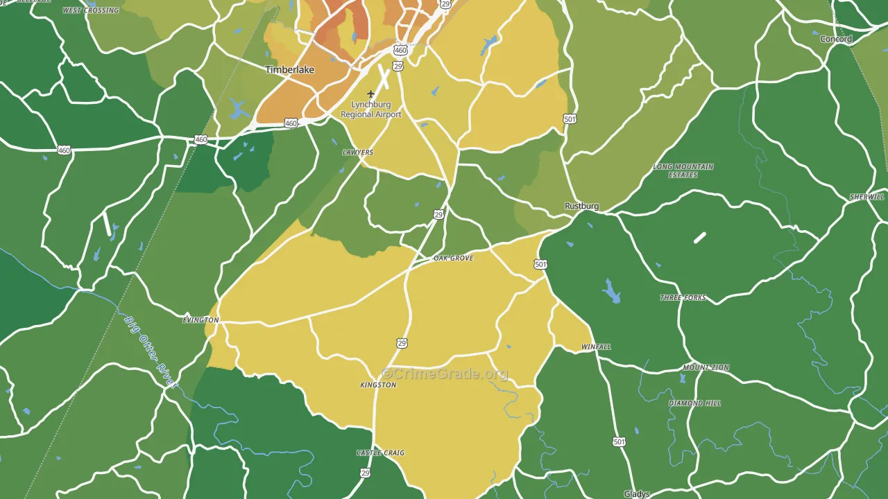 Campbell County, VA Map of Vehicle Theft Rates