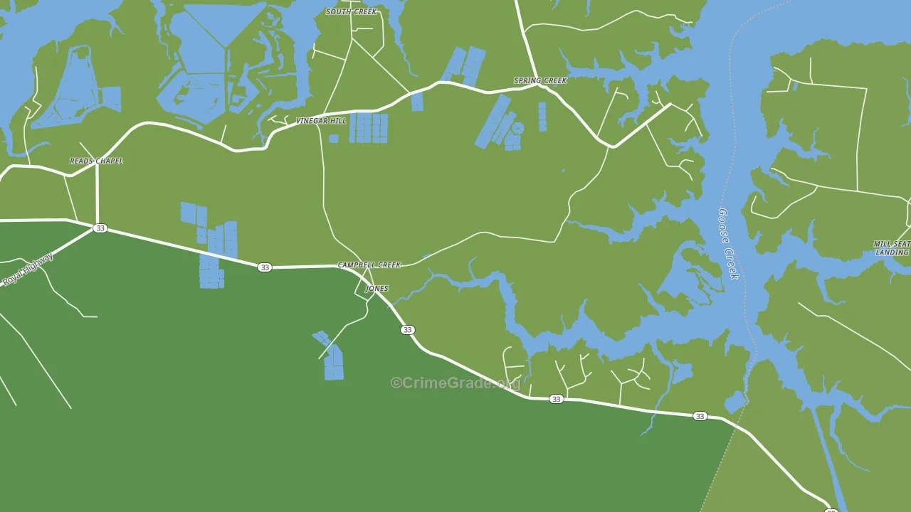 Campbell Creek, NC Map of Vehicle Theft Rates