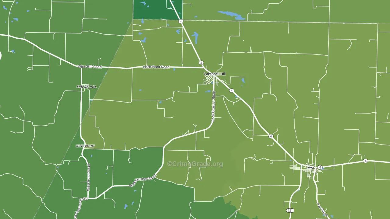 Campbell Hill, IL Map of Vehicle Theft Rates
