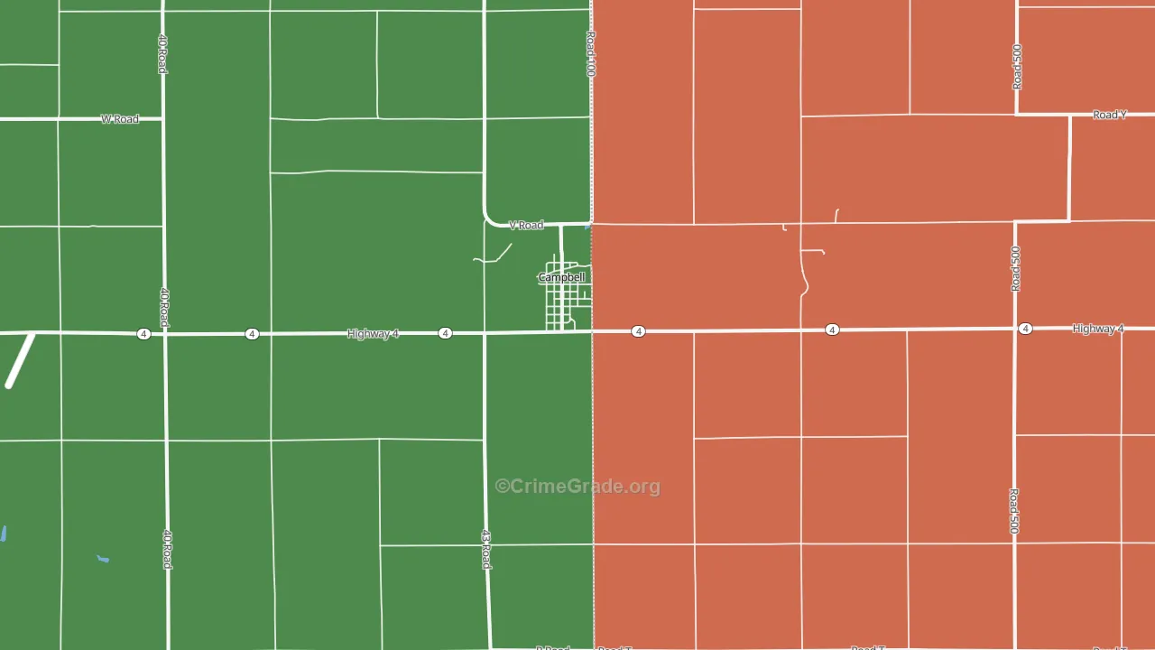 Campbell, NE Map of Vehicle Theft Rates