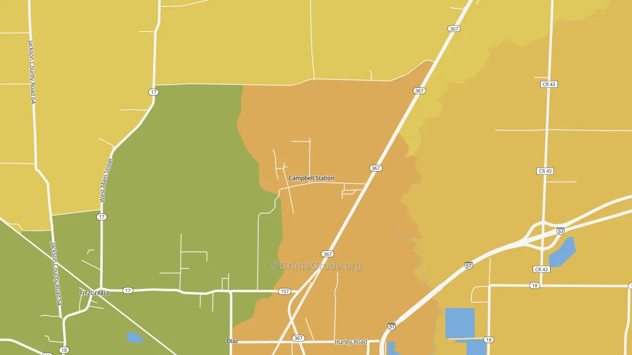 Campbell Station, AR Map of Vehicle Theft Rates