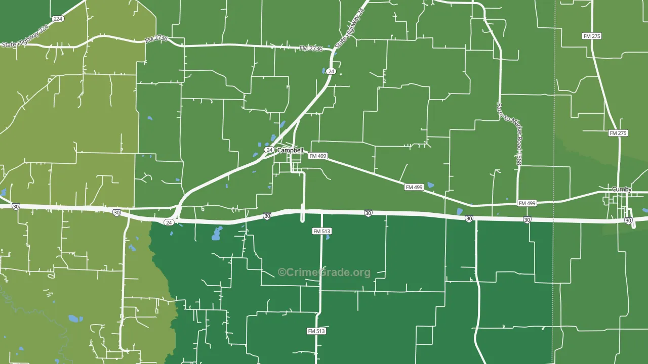 Campbell, TX Map of Vehicle Theft Rates