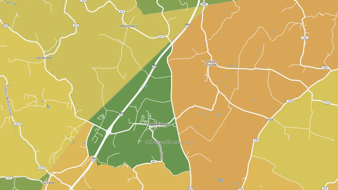 Campbellsburg, KY Map of Vehicle Theft Rates