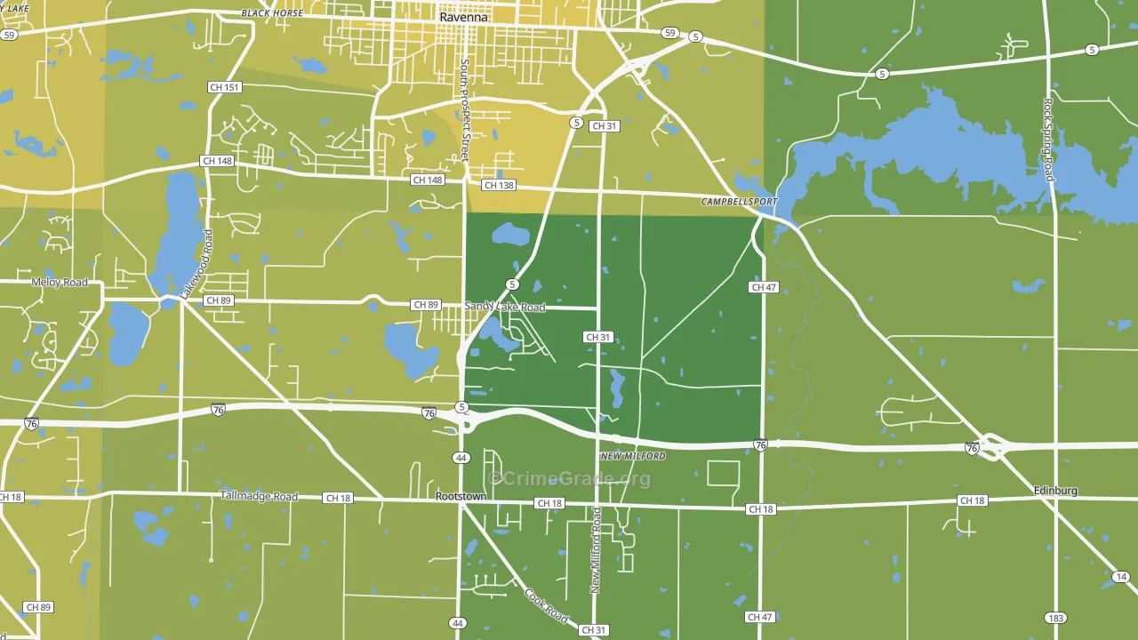 Campbellsport, OH Map of Vehicle Theft Rates