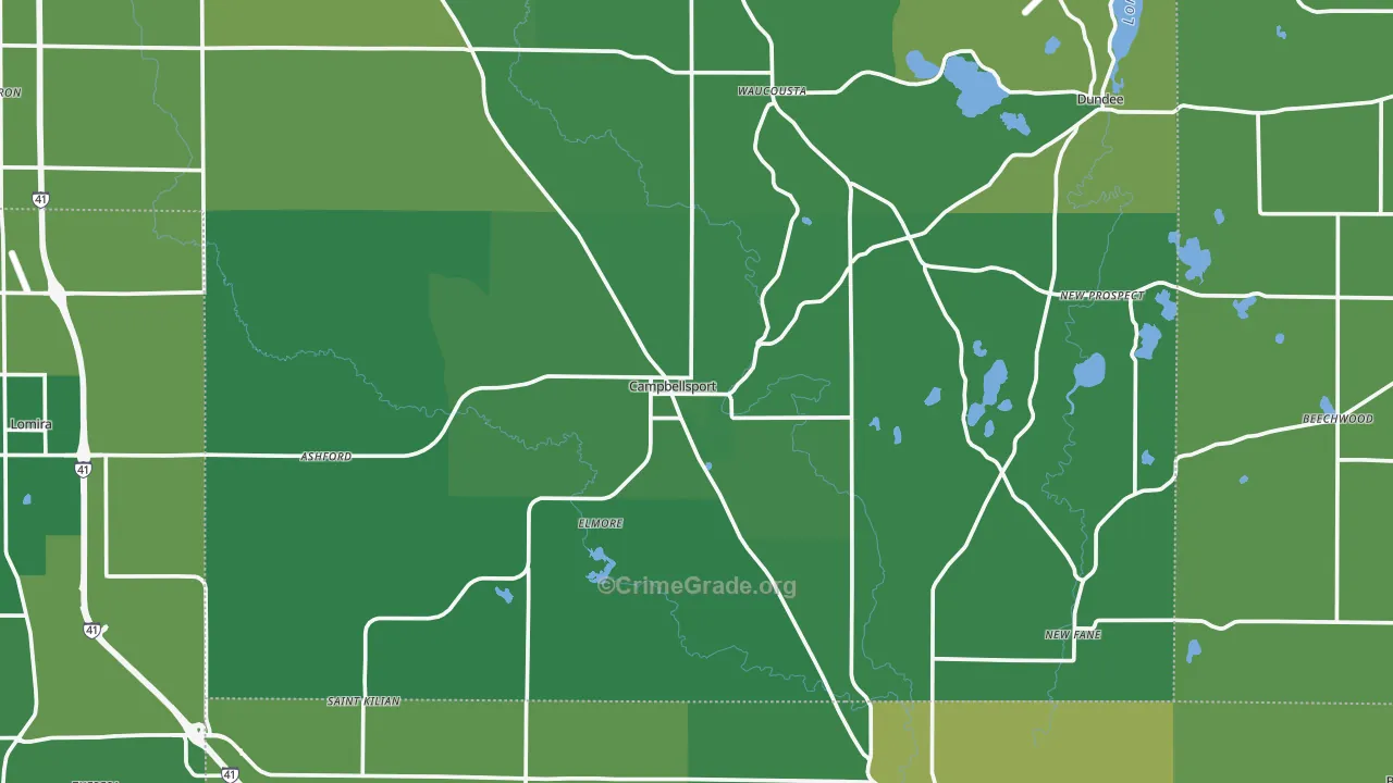 Campbellsport, WI Map of Vehicle Theft Rates