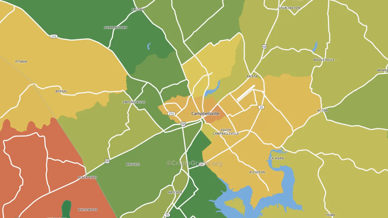 Campbellsville, KY Map of Vehicle Theft Rates