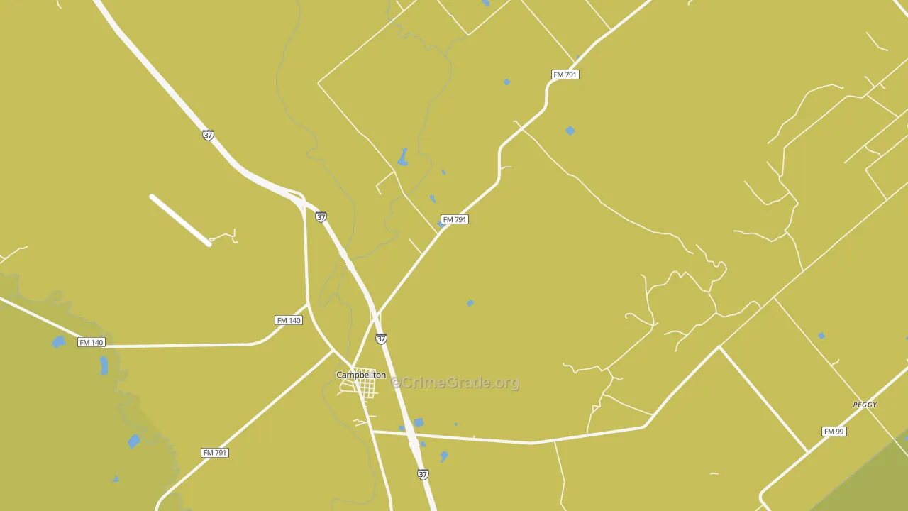 Campbellton, TX Map of Vehicle Theft Rates