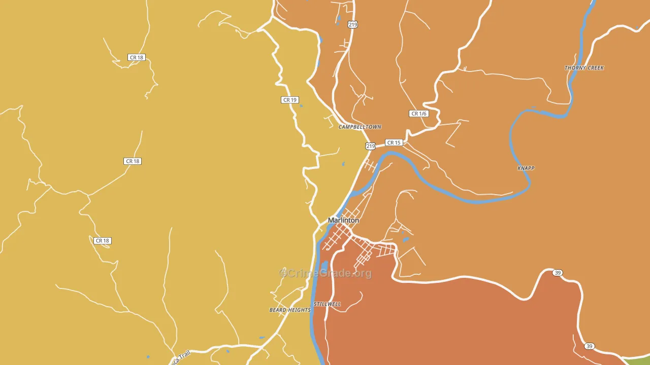 Campbelltown, WV Map of Vehicle Theft Rates