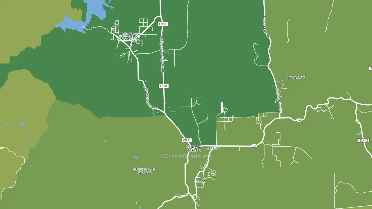 Campo, CA Map of Vehicle Theft Rates