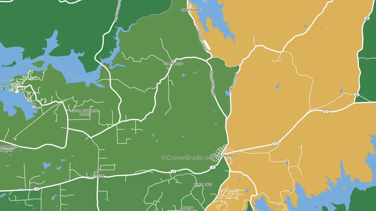 Campo Seco, CA Map of Vehicle Theft Rates