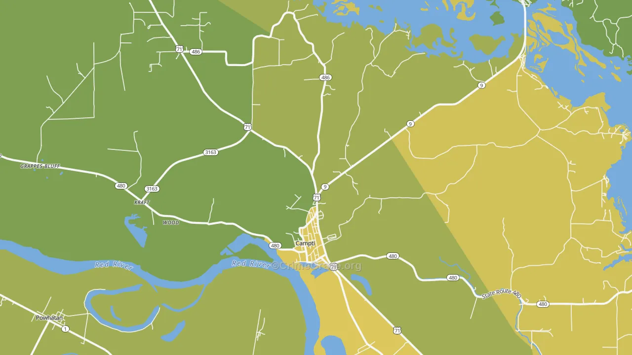 Campti, LA Map of Vehicle Theft Rates