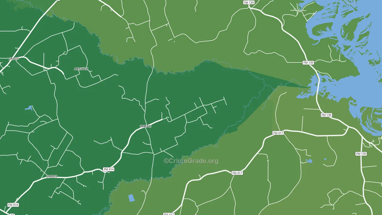 Campti, TX Map of Vehicle Theft Rates