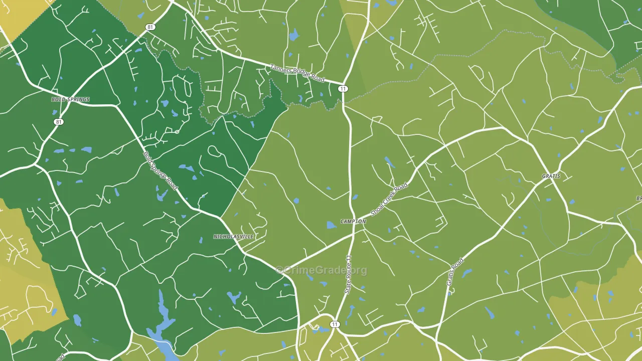 Campton, GA Map of Vehicle Theft Rates