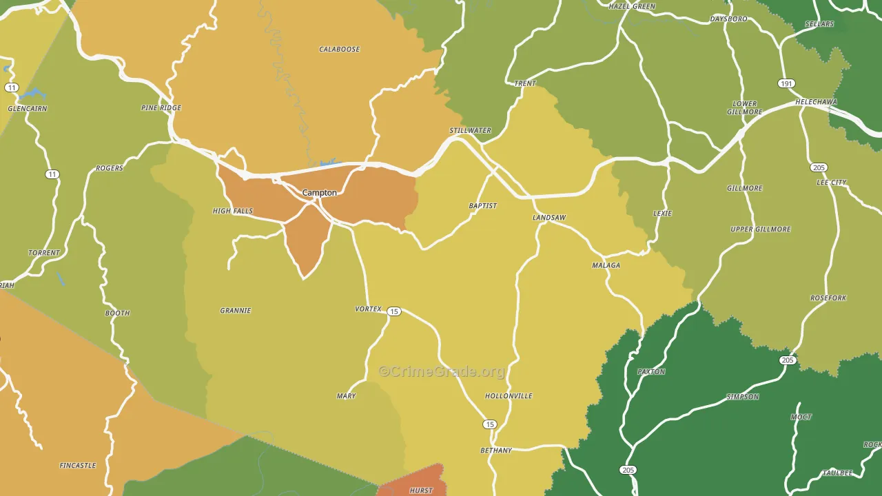 Campton, KY Map of Vehicle Theft Rates