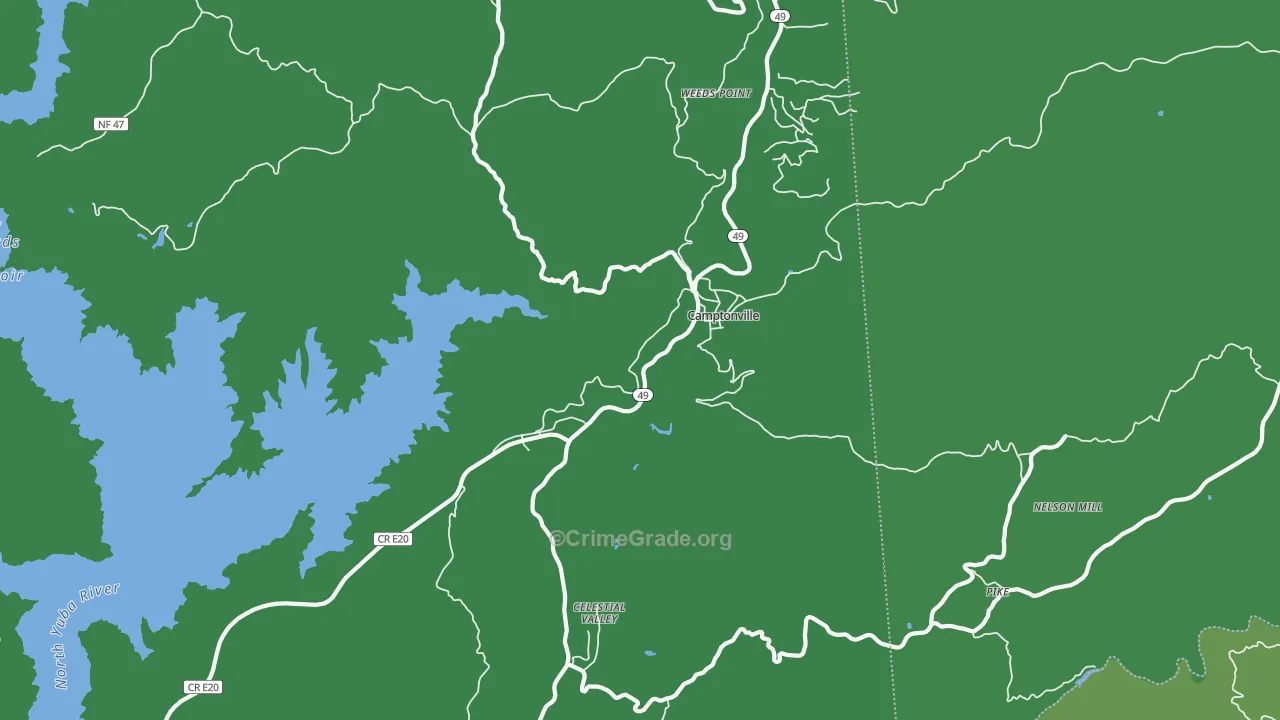 Camptonville, CA Map of Vehicle Theft Rates