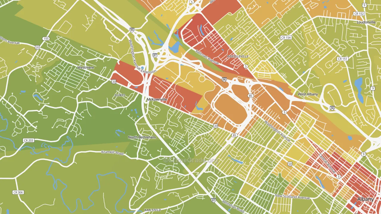 Campus Area, Albany, NY Map of Vehicle Theft Rates