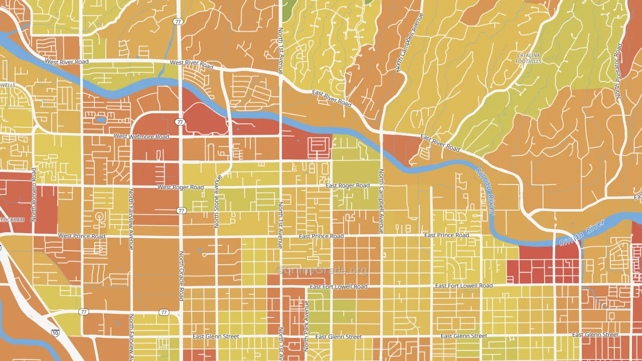 Campus Farm, Tucson, AZ Map of Vehicle Theft Rates