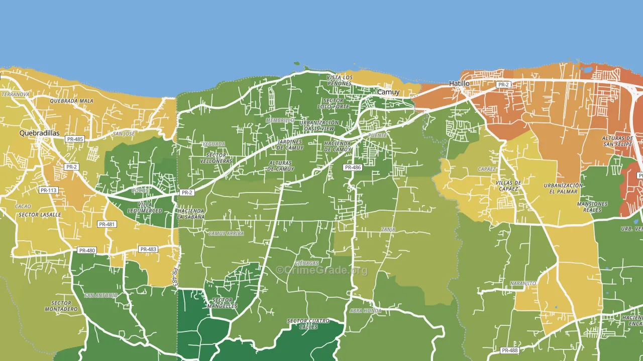Camuy, PR Map of Vehicle Theft Rates