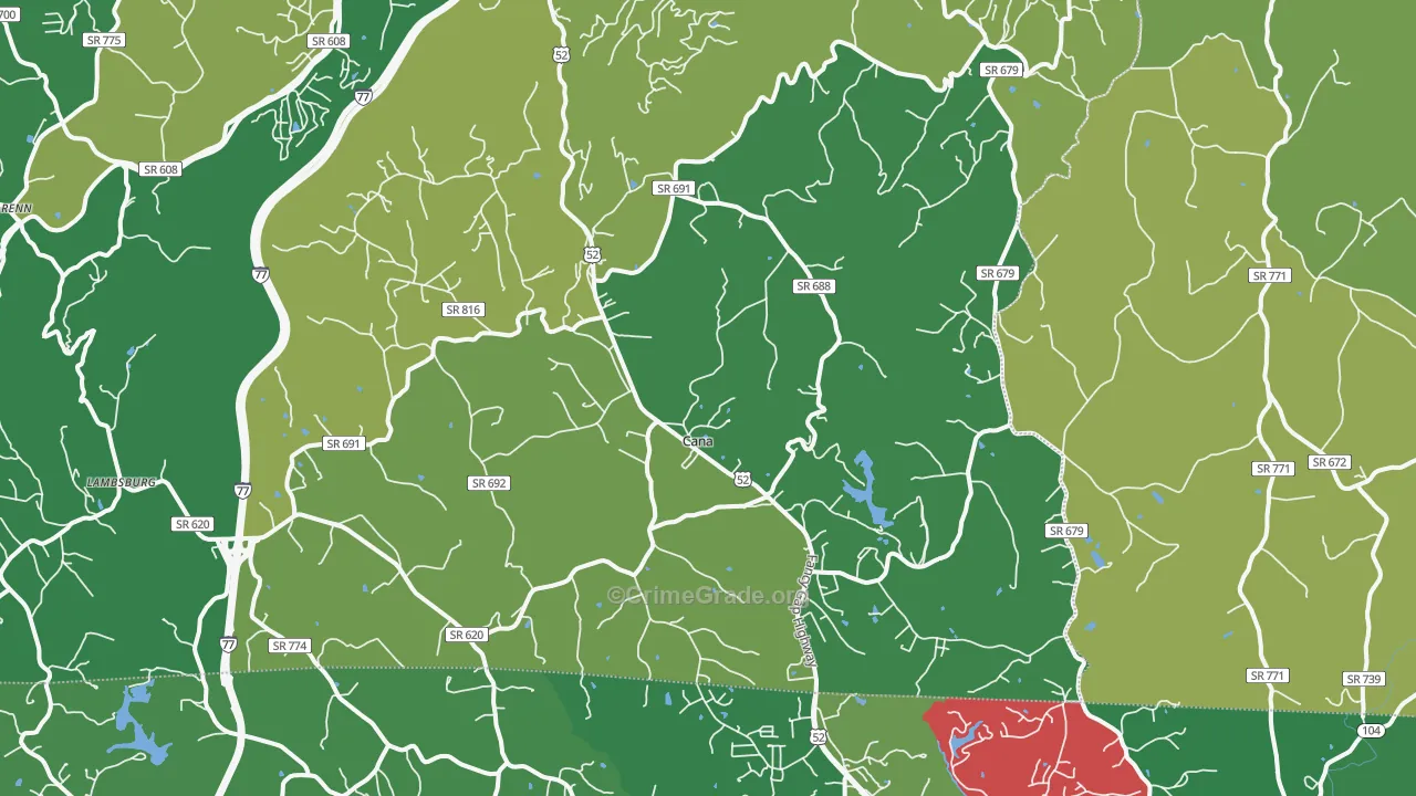 Cana, VA Map of Vehicle Theft Rates