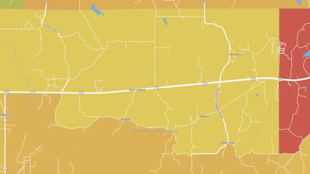 Canaan, MS Map of Vehicle Theft Rates
