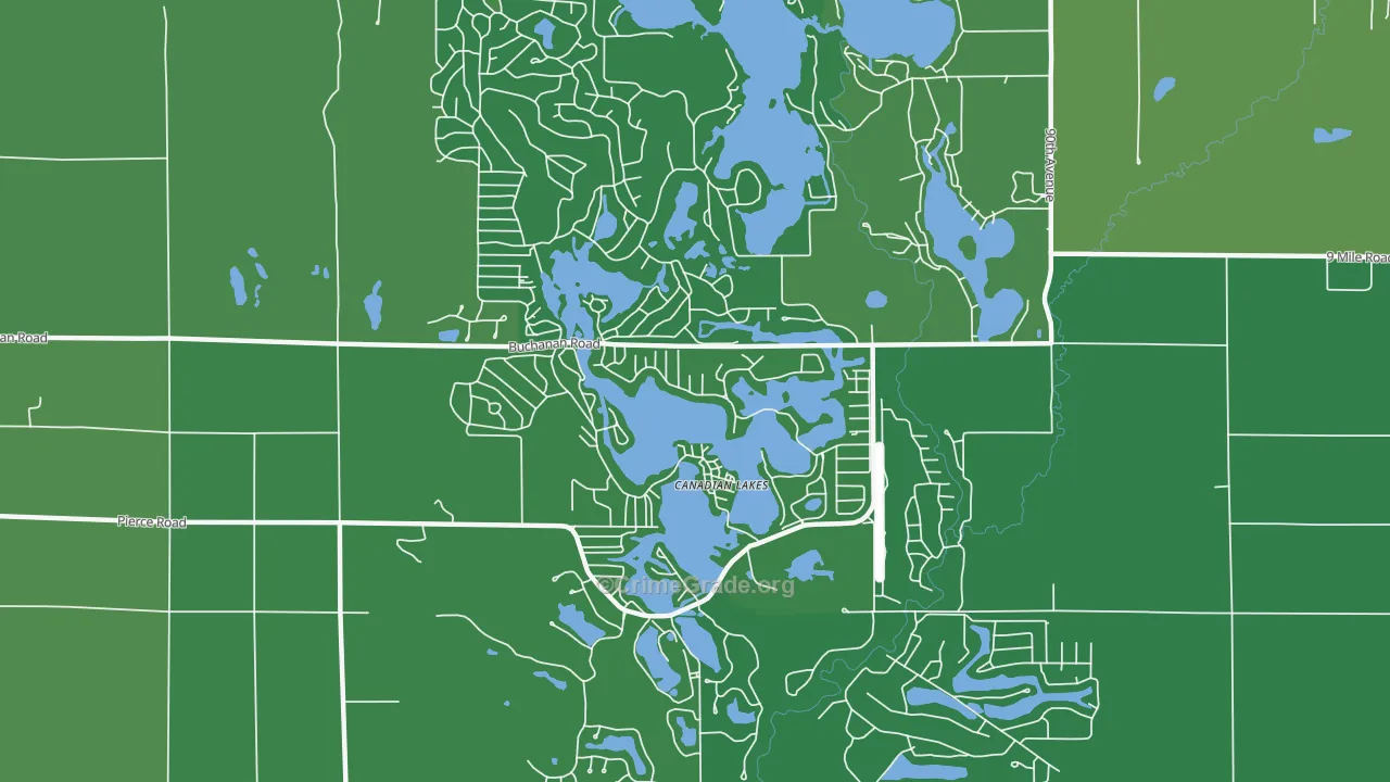 Canadian Lakes, MI Map of Vehicle Theft Rates