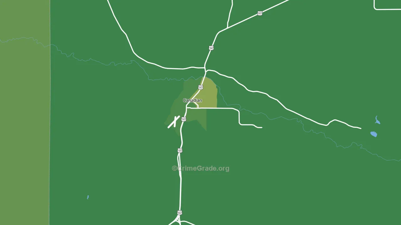 Canadian, TX Map of Vehicle Theft Rates