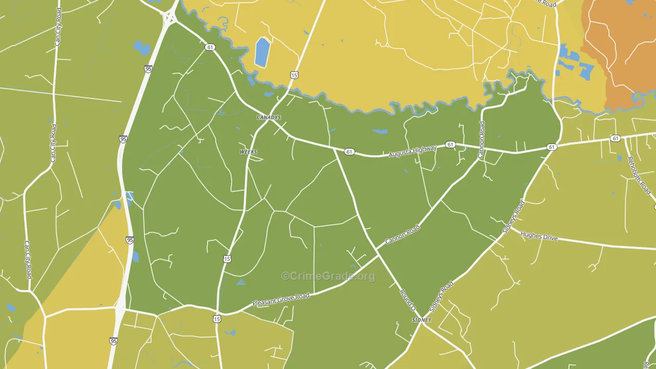 Canadys, SC Map of Vehicle Theft Rates