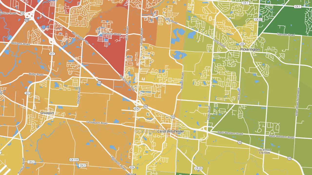 Canal Winchester, OH Map of Vehicle Theft Rates