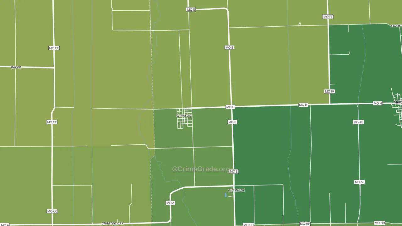Canalou, MO Map of Vehicle Theft Rates