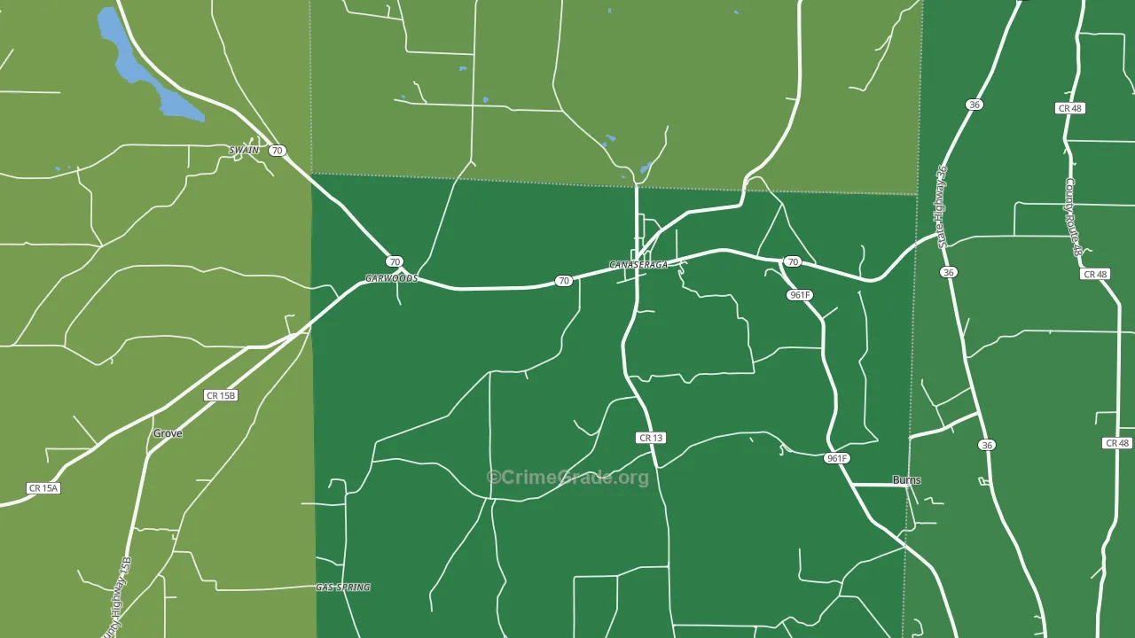 Canaseraga, NY Map of Vehicle Theft Rates