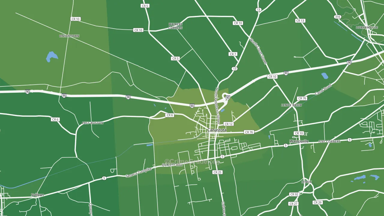Canastota, NY Map of Vehicle Theft Rates