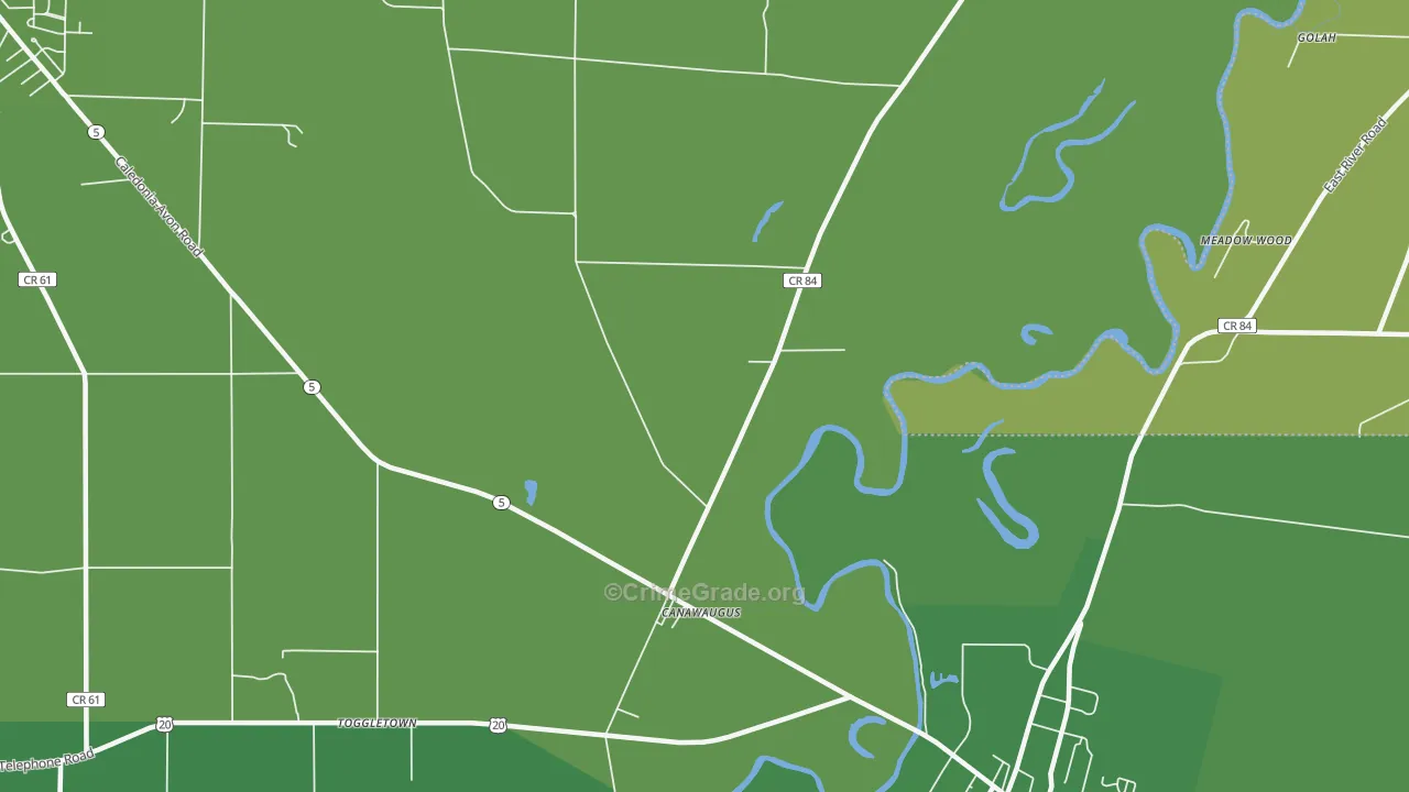 Canawaugus, NY Map of Vehicle Theft Rates