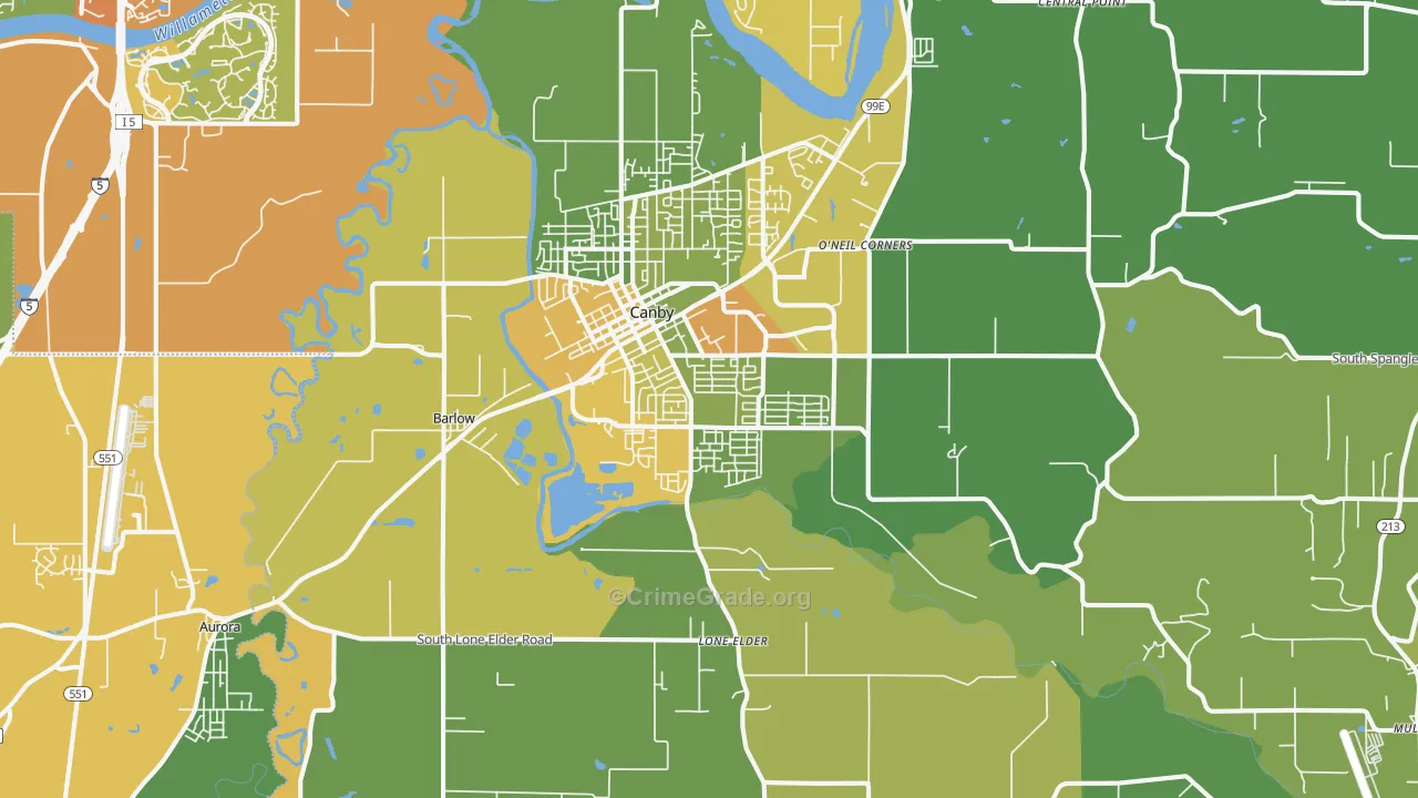 Canby, OR Map of Vehicle Theft Rates