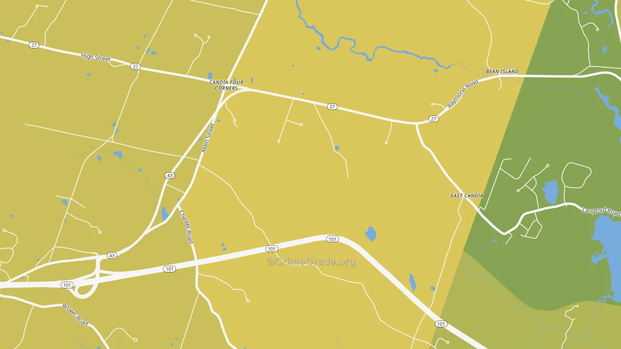 Candia Four Corners, NH Map of Vehicle Theft Rates